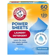 ARM \u0026 HAMMER Power Sheets Laundry Detergent, Fresh Breeze 60 ct, up to 120 small loads